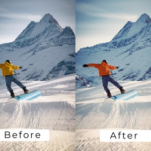 Puede incluir: Un snowboarder con una chaqueta amarilla y pantalones vaqueros azules baja por una ladera de monta&ntilde;a nevada. La monta&ntilde;a est&aacute; en el fondo y el snowboarder est&aacute; en primer plano. El snowboarder lleva un casco.