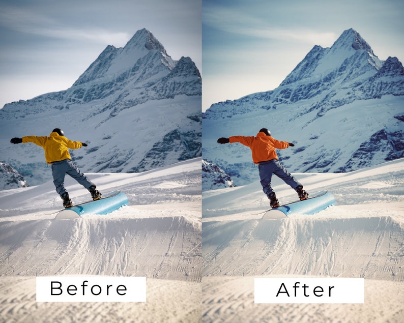 Puede incluir: Un snowboarder con una chaqueta amarilla y pantalones vaqueros azules baja por una ladera de monta&ntilde;a nevada. La monta&ntilde;a est&aacute; en el fondo y el snowboarder est&aacute; en primer plano. El snowboarder lleva un casco.
