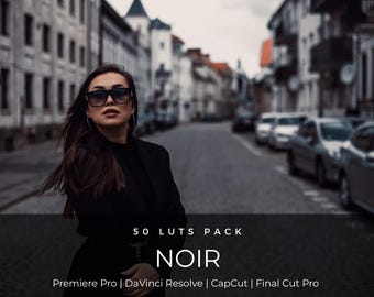 Pakket met 50 Noir LUT's | Donkere, esthetische cinematische LUT's | Kleurcorrectie voor mode-editorials in Premiere Pro, CapCut en DaVinci Resolve