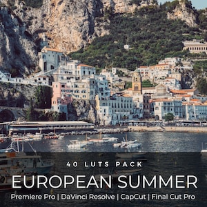 40 Europäische Sommer-LUTs | Amalfiküste Italien Positano Color Grading für CapCut, Premiere Pro & DaVinci Relösung | Reisefilm Look Pack Bild 1
