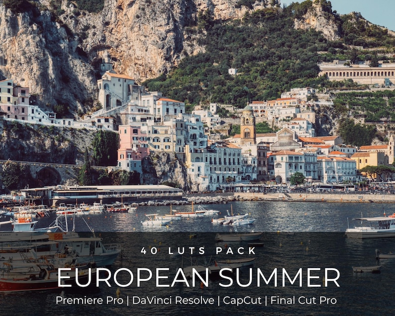 40 Europäische Sommer-LUTs | Amalfiküste Italien Positano Color Grading für CapCut, Premiere Pro & DaVinci Relösung | Reisefilm Look Pack Bild 1