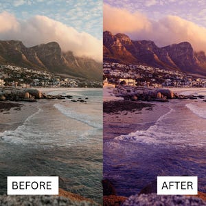 50 paarse zonsondergang LUT's | Dusk Beach Cinematische kleurgradatie voor Premiere Pro, CapCut en DaVinci Resolve | LUT-pakket kustlandschap afbeelding 9