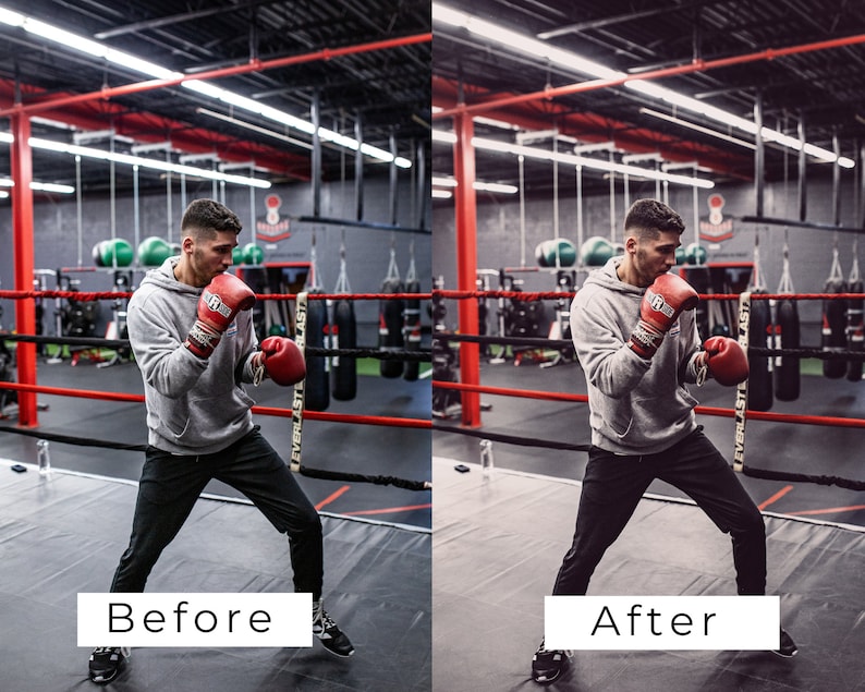 K&ouml;nnte beinhalten: Ein Boxer in einem grauen Hoodie und schwarzen Hosen trainiert in einem Boxring. Der Boxer tr&auml;gt rote Boxhandschuhe und befindet sich in einer Kampfhaltung. Der Boxring befindet sich in einem Fitnessstudio mit roter und schwarzer Farbgebung.