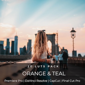 20 LUTs de color naranja verdoso / Corrección de color cinematográfica de verano para Premiere Pro, CapCut y DaVinci Resolve / Paquete de LUTs de vídeo de atardecer de moda