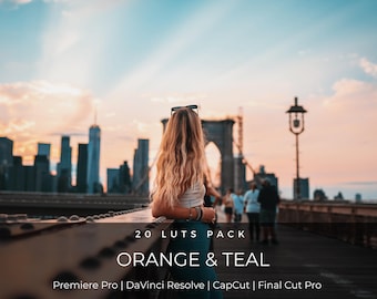 20 Orange Teal LUTs | Cinematic Summer Color Grading for Premiere Pro, CapCut & DaVinci Resolve | Fashion Sunset Video LUT Pack