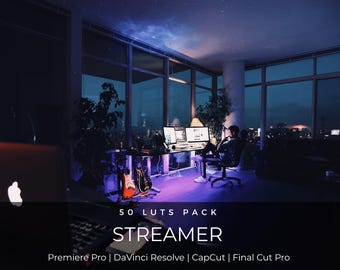 50 Streamer Gaming LUTs | Neon Purple RGB Color Grading for Twitch & YouTube | Premiere Pro, CapCut LUT Pack
