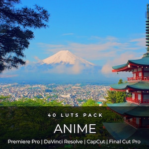 40 anime-filmische LUT's | Kleurgradatiepakket Japan Tokio | Levendige blauwe lucht wolken natuur landschap | Premiere Pro CapCut DaVinci
