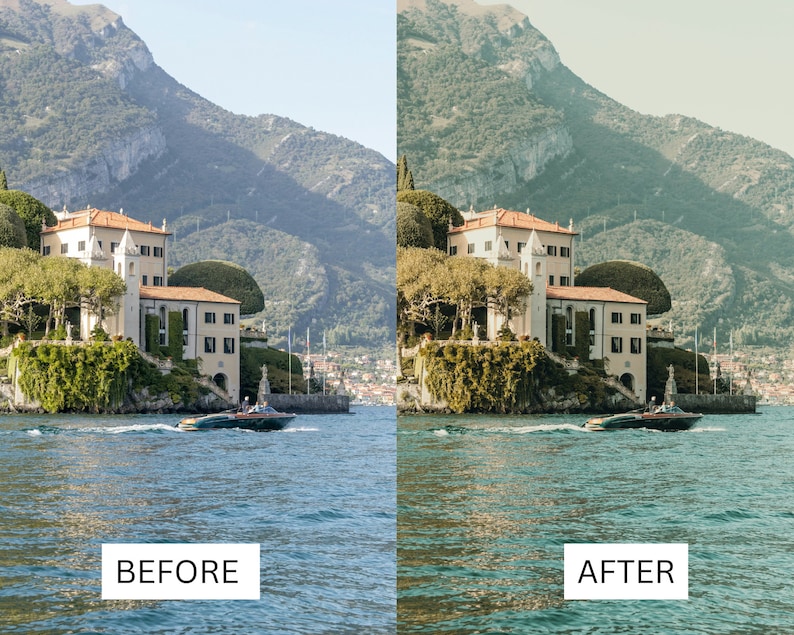 K&ouml;nnte beinhalten: Ein wei&szlig;es Haus mit rotem Dach steht auf einer kleinen Insel in einem See. Das Haus ist von &uuml;ppigem Gr&uuml;n umgeben und der See von Bergen. Ein kleines Boot befindet sich im Wasser vor dem Haus.