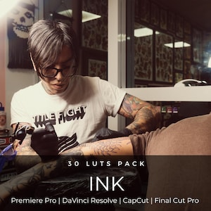 Paquete de 30 LUTs para tatuajes / LUTs de corrección de color de Cinematic Ink Studio para Premiere Pro, CapCut y DaVinci Resolve / Estilo cinematográfico oscuro y sombrío