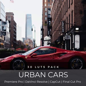30 filmische auto-LUT's | Urban Sports Car & Supercar Color Grading Pack voor Premiere Pro, CapCut, DaVinci Resolve