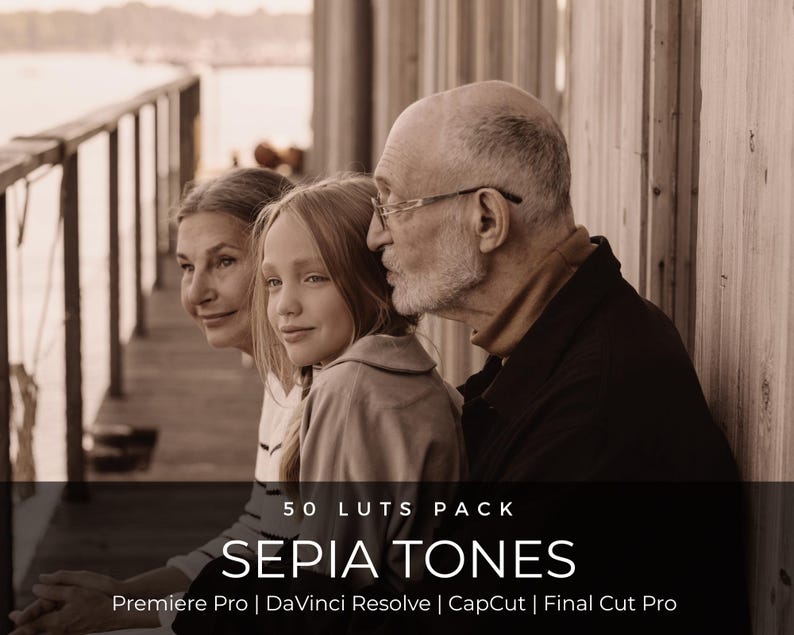 50 Sepia LUT Pack | Warm Film Look for Family, Beach & Coastal Videos | Cinematic Color Grading for Premiere Pro, CapCut, DaVinci Resolve image 1