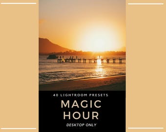 40 Predefinições do Lightroom para a Hora Dourada – Brilho do Pôr do Sol, Oceano Costeiro Quente, Predefinições para Paisagens de Viagem (Apenas para Desktop)