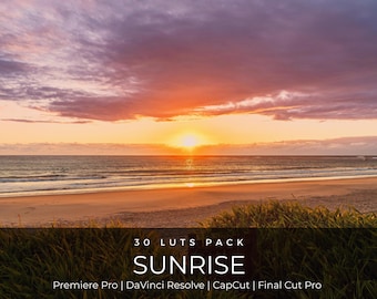 30 grafik LUT Sunrise Golden Hour | Ciepłe gradacje kolorów dla programów Premiere Pro, CapCut i DaVinci Resolve | Pakiet grafik LUT Dawn Aesthetic Video