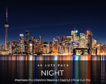 40 LUT cinematografiche notturne / Pacchetto di color grading con luci cittadine per Premiere Pro, CapCut e DaVinci Resolve / LUT video notturne urbane