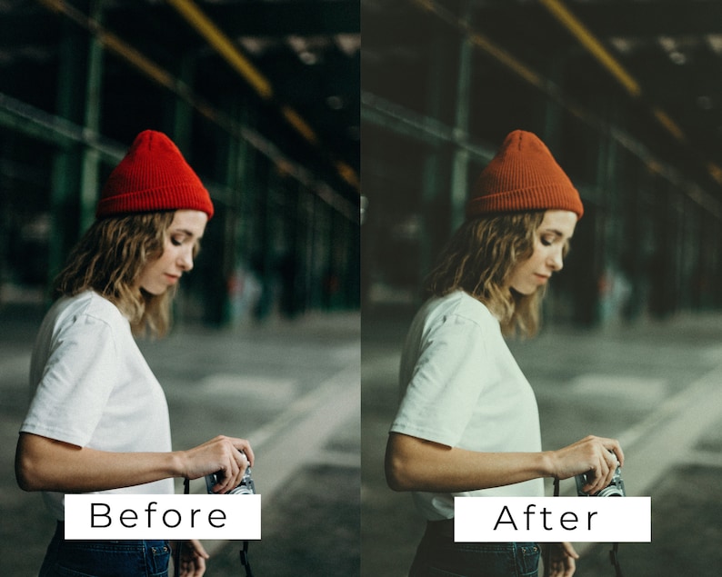 Puede incluir: Una persona con una boina roja y una camiseta blanca sostiene una c&aacute;mara vintage. La persona est&aacute; de pie en un entorno industrial con poca luz.