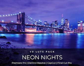 40 Neon Lila LUT-Pack | Cyberpunk City Lights Color Grading für Premiere Pro, CapCut & DaVinci Relösung | Urbane Steamwave-LUTs
