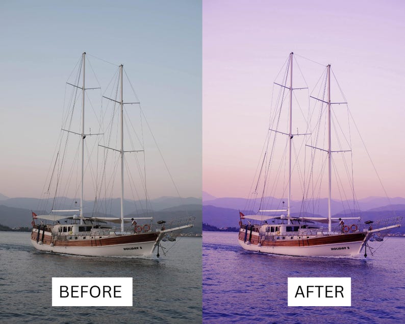 50 paarse zonsondergang LUT's | Dusk Beach Cinematische kleurgradatie voor Premiere Pro, CapCut en DaVinci Resolve | LUT-pakket kustlandschap afbeelding 18