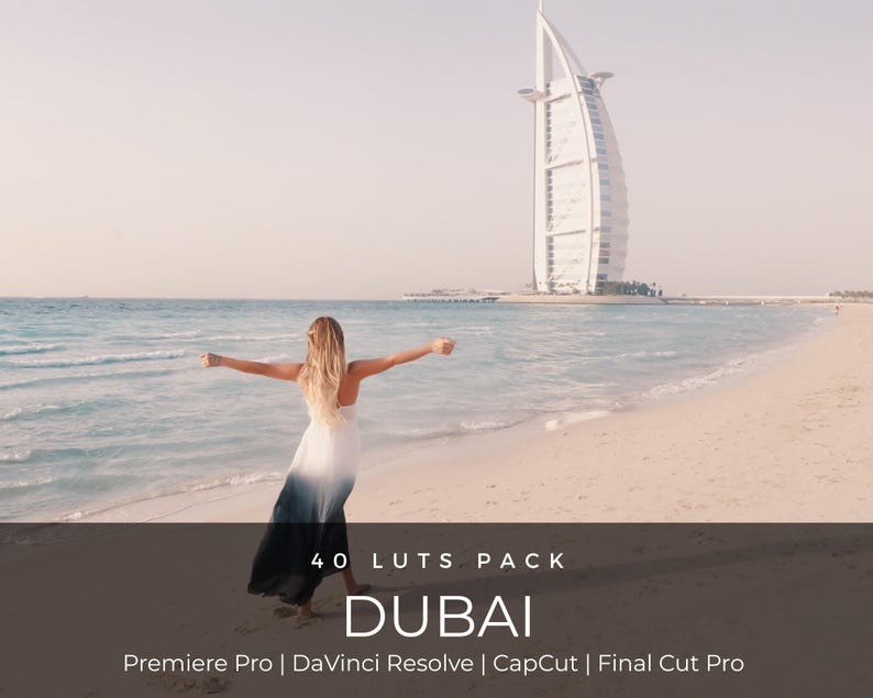 40 LUTs cinematográficos de Dubái / Corrección de color de lujo para viajes para CapCut, Premiere Pro y DaVinci Resolve / Preajustes de vídeo para influencers imagen 1