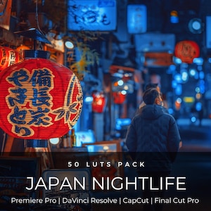 50 LUTs de noche japonesa / Corrección de color neón estilo cyberpunk de Tokio para Premiere Pro, CapCut y DaVinci Resolve / Paquete de LUTs cinematográficos para poca luz