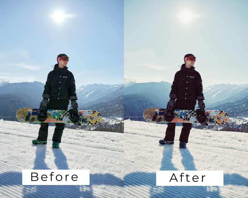 Puede incluir: Una persona con una chaqueta negra, gafas de protecci&oacute;n y pantalones negros sostiene una tabla de snowboard en un entorno monta&ntilde;oso nevado. El sol brilla intensamente en el cielo.