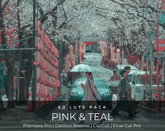 60 Teal Pink Filmische LUTs | Matte Film Tokyo Japan Street Style Color Grading für Premiere Pro, CapCut & DaVinci Relösung