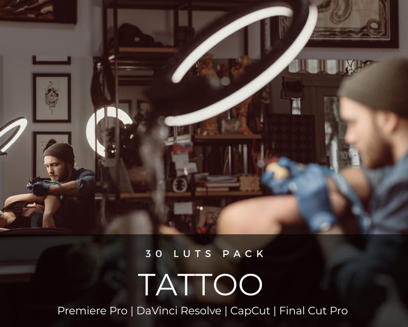 Paquete de 30 LUTs para tatuadores / LUTs de corrección de color de Cinematic Ink Studio para Premiere Pro, CapCut y DaVinci Resolve / Estilo cinematográfico oscuro y sombrío imagen 1