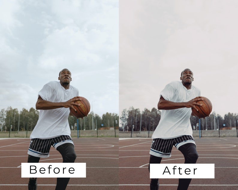 Op de afbeelding: Een basketballer in een wit T-shirt en een zwart-wit gestreepte broek dribbelt een basketbal op een basketbalveld.