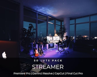50 Streamer Gamer LUTs | Neon Purple RGB Color Grading for Twitch & YouTube | Premiere Pro, CapCut LUT Pack