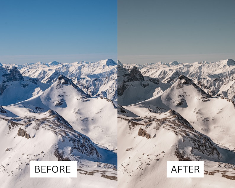 50 vinterfilmiska LUT-paket | Färggraderings-LUT:er för snö och alpina landskap för Premiere Pro, CapCut, DaVinci Resolve | Förinställningar för filmutseende bild 5