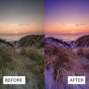 50 paarse zonsondergang LUT's | Dusk Beach Cinematische kleurgradatie voor Premiere Pro, CapCut en DaVinci Resolve | LUT-pakket kustlandschap afbeelding 14