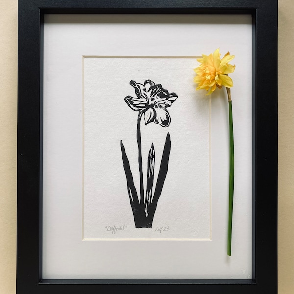 March Daffodil handmade linocut print