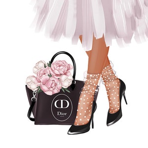 digital upload fashion art, perfume, bulldog, poster, printable,, shoes, bag