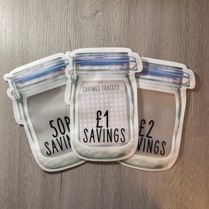Coin saving challenge, Jar Pouch Savings50p, 1 pound, 2 pound, Laminated Trackers