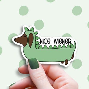 Wiener Dog Dachshund Dinosaur Sticker, Funny Doxie Saur Decal, Punny Dog Lover Gift, Weiner Dog Mom Birthday Gift, Laptop Water Bottle Art image 4