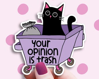 Funny Black Cat Sticker, Trash Animal Decal, Dumpster Fire Cat, Sarcastic Animal Sticker, Cat Mom Gift, Chaotic Feline Laptop Sticker
