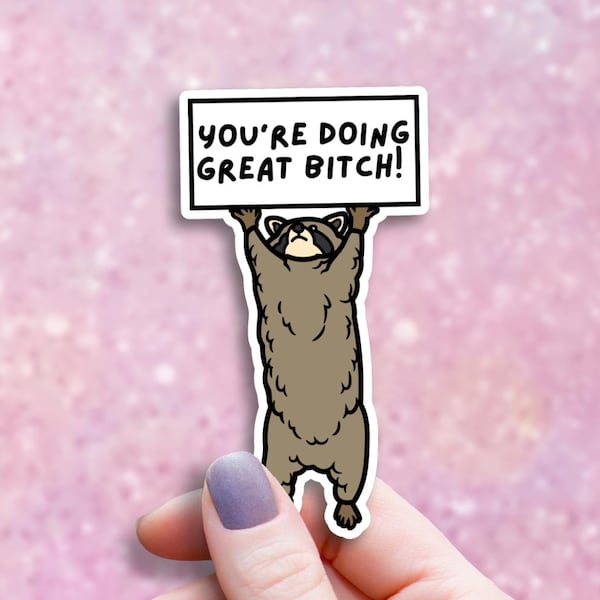 You're Doing Great Sticker, Raccoon Sticker, Motivational Stickers for Water Bottle, Cute Laptop Stickers, Funny Stickers for Women, Animal