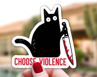 Angry Black Cat Sticker, Middle Finger Kitty Decal, Sarcastic Animal Humor, Anarchy Cat Art, Funny Best Friend Gift, Laptop Water Bottle