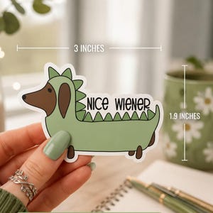 Wiener Dog Dachshund Dinosaur Sticker, Funny Doxie Saur Decal, Punny Dog Lover Gift, Weiner Dog Mom Birthday Gift, Laptop Water Bottle Art image 1
