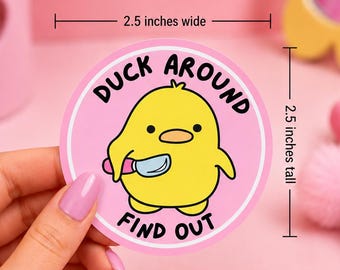 Duck Around And Find Out Sticker, Funny FAFO Duck Decal, Sarcastic Animal Pun, Gag Gift for Friend, Laptop Water Bottle Decor, Vinyl