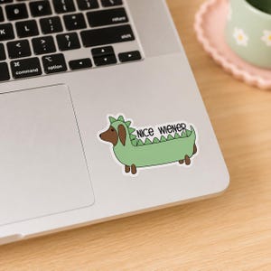 Wiener Dog Dachshund Dinosaur Sticker, Funny Doxie Saur Decal, Punny Dog Lover Gift, Weiner Dog Mom Birthday Gift, Laptop Water Bottle Art image 3