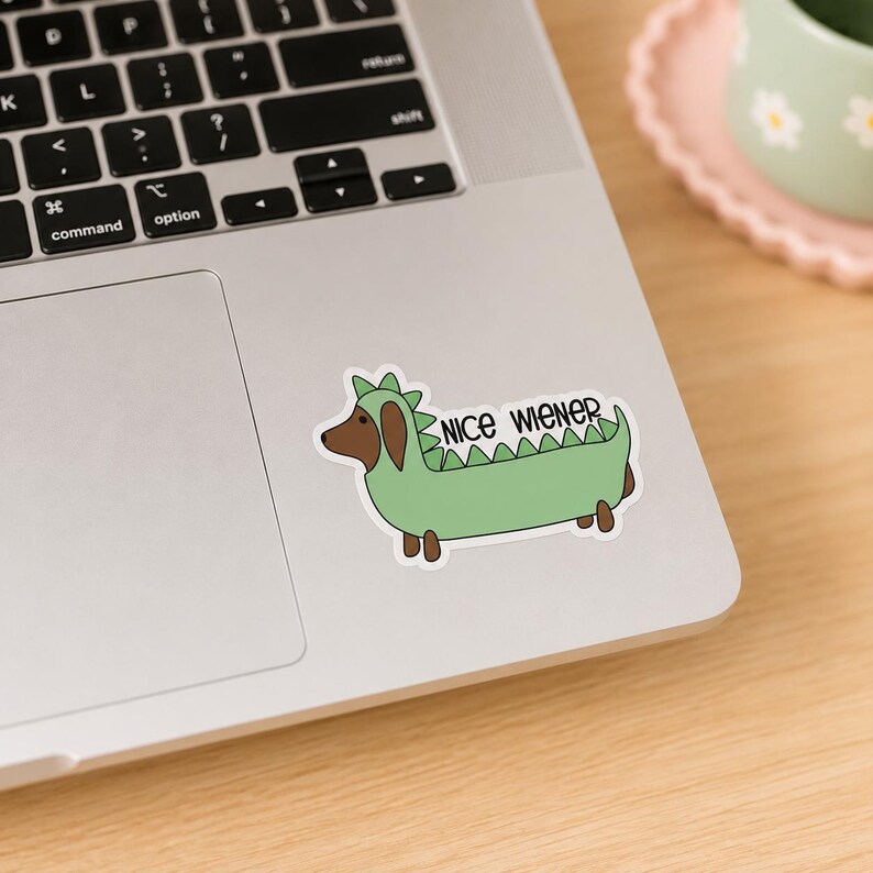 Wiener Dog Dachshund Dinosaur Sticker, Funny Doxie Saur Decal, Punny Dog Lover Gift, Weiner Dog Mom Birthday Gift, Laptop Water Bottle Art image 3