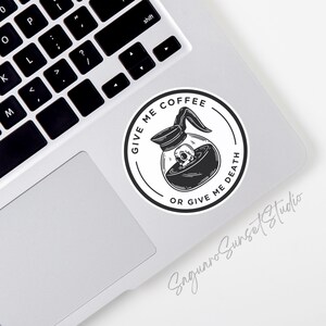 Skeleton Drinking Coffee Sticker, Skull Caffeine Decal, Give Me Coffee Sticker, Spooky Coffee Lover Gift, Sarcastic Barista Humor, Vinyl image 3