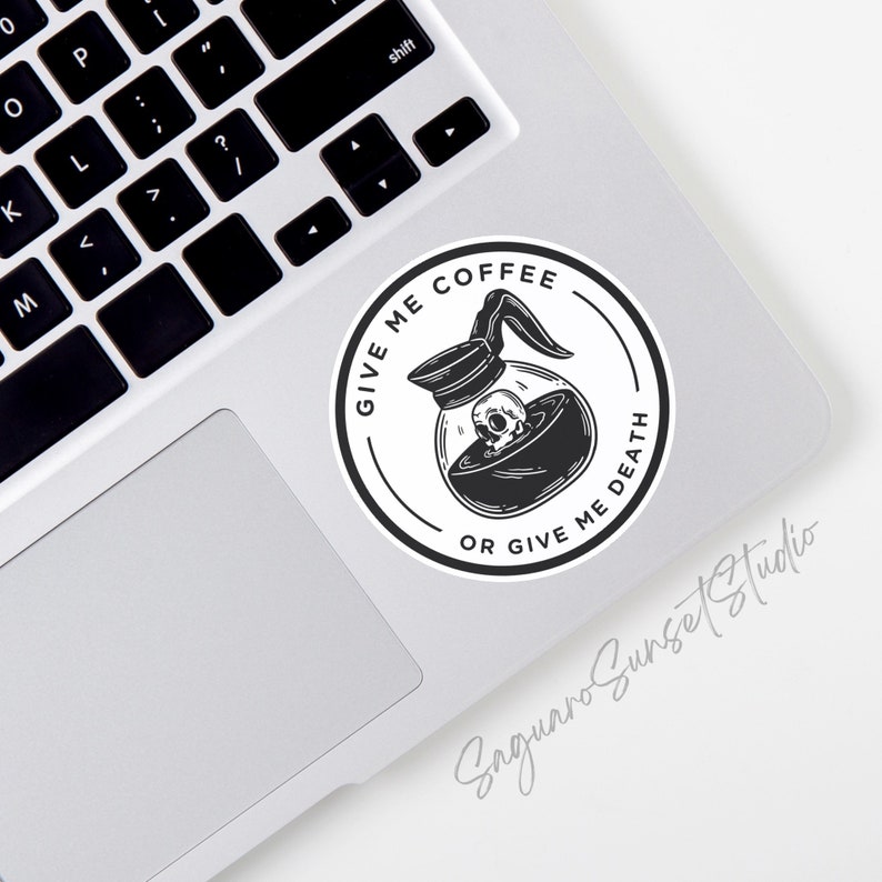 Skeleton Drinking Coffee Sticker, Skull Caffeine Decal, Give Me Coffee Sticker, Spooky Coffee Lover Gift, Sarcastic Barista Humor, Vinyl image 3
