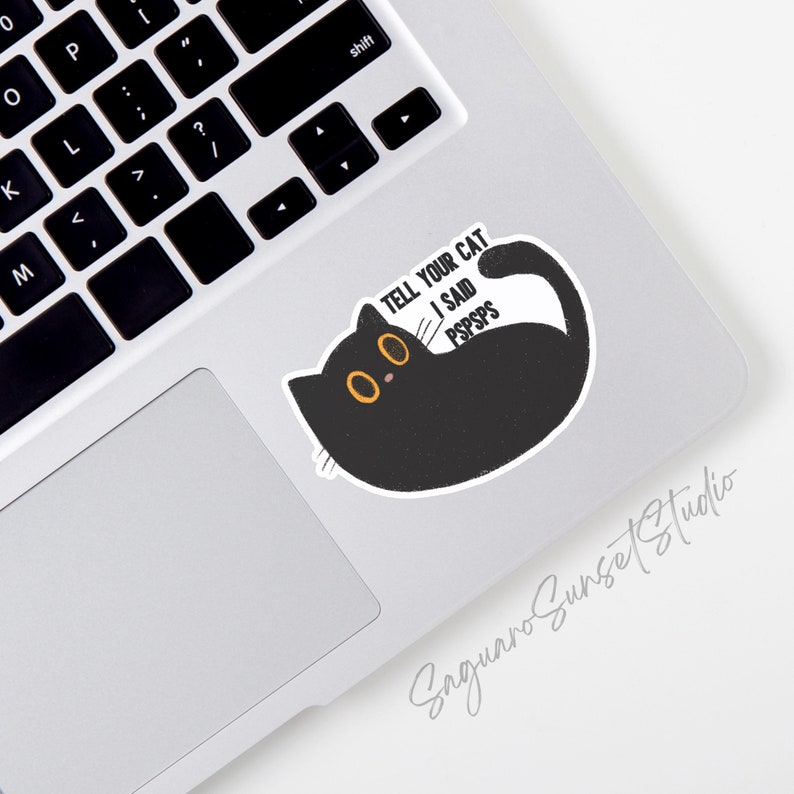 Tell Your Cat I Said Pspsps Sticker, Funny Cat Lover Decal, Black Cat Sticker, Crazy Cat Lady Gift, Feline Humor, Laptop Water Bottle Art image 3