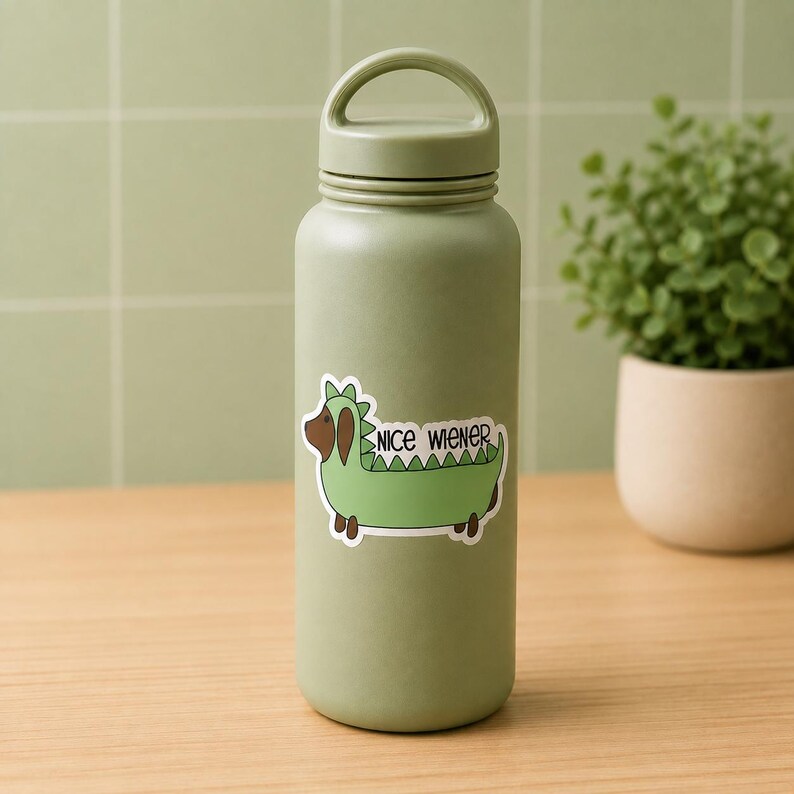 Wiener Dog Dachshund Dinosaur Sticker, Funny Doxie Saur Decal, Punny Dog Lover Gift, Weiner Dog Mom Birthday Gift, Laptop Water Bottle Art image 2