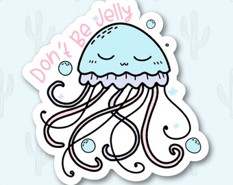 Holographic Jellyfish Sticker, Cute Sea Life Decal, Kawaii Ocean Animal Art, Shiny Iridescent Laptop Sticker, Beach Lover Gift, Vinyl