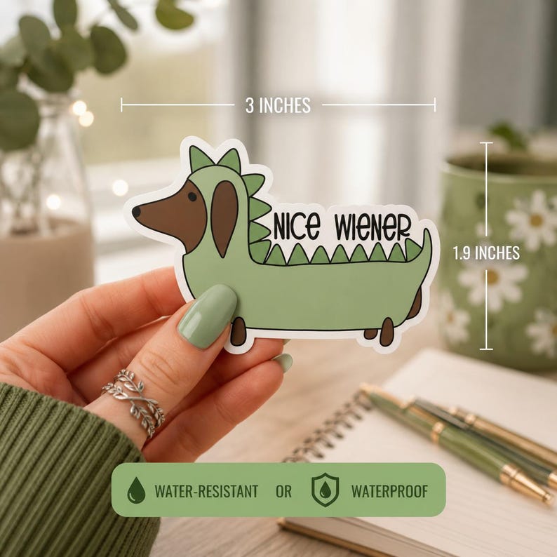 Wiener Dog Dachshund Dinosaur Sticker, Funny Doxie Saur Decal, Punny Dog Lover Gift, Weiner Dog Mom Birthday Gift, Laptop Water Bottle Art image 1