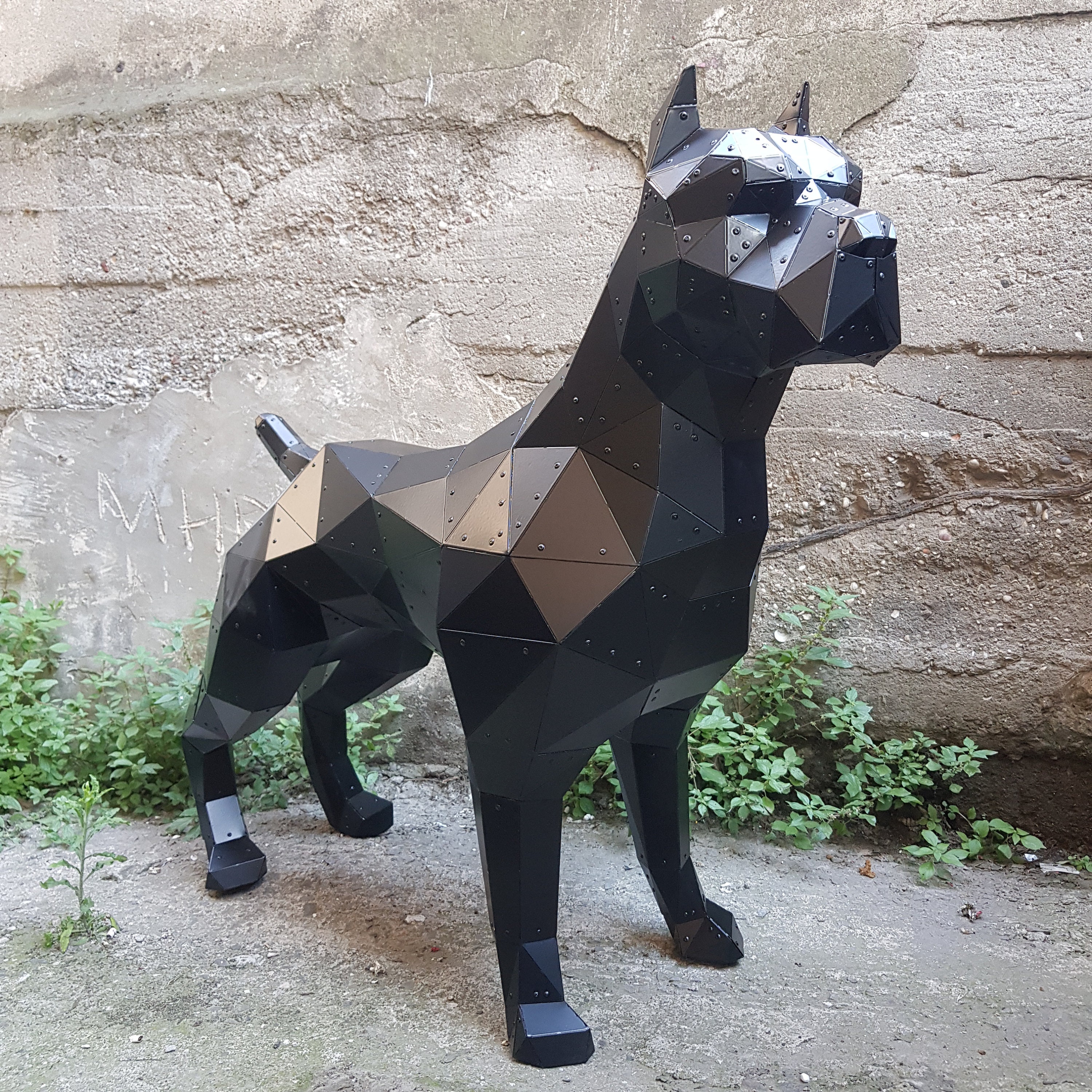 Pitbull Metal Sculpture 3D Poligonal Statue Decorative Low Poly