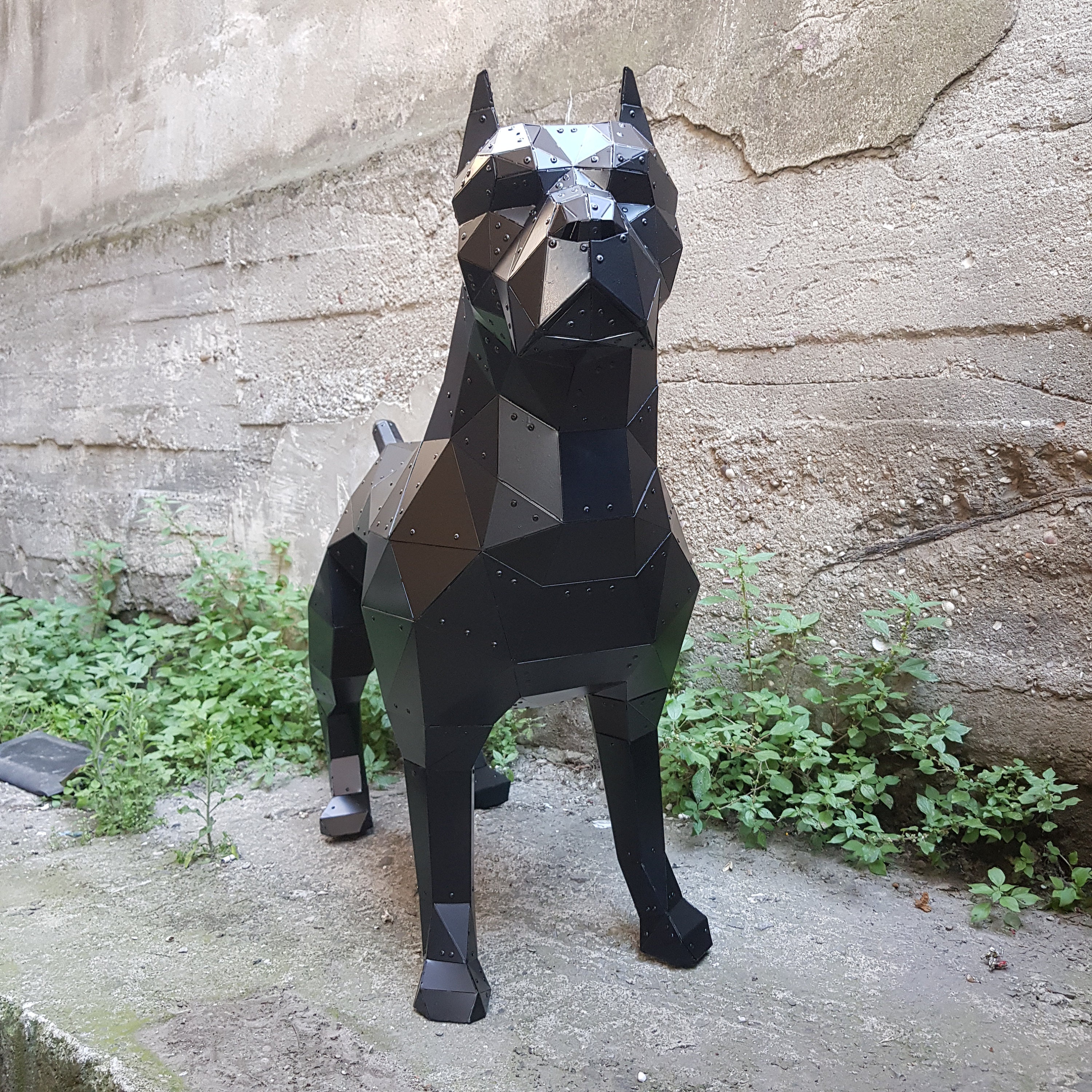 Pitbull Metal Sculpture 3D Poligonal Statue Decorative Low Poly