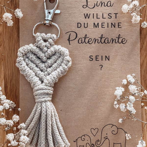 Zidoley Patentante Geschenk-Set - Schlüsselanhänger & Karte "Willst Du Meine Patentante Sein" - Taufgeschenk In Rosa